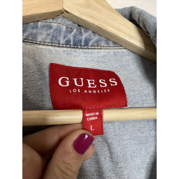 Guess Los Angeles Size L Light Wash Vintage Denim Jacket Mens/Unisex Long - Picture 5 of 9